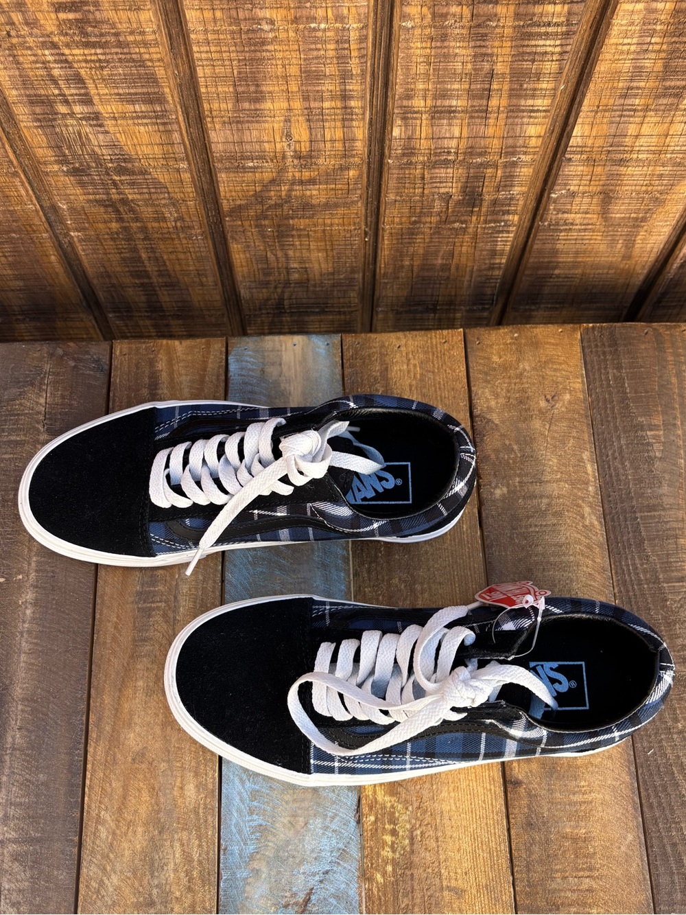 NWTS Vans Navy Blue Plaid Old Skool Classic Shoes - Picture 10 of 16